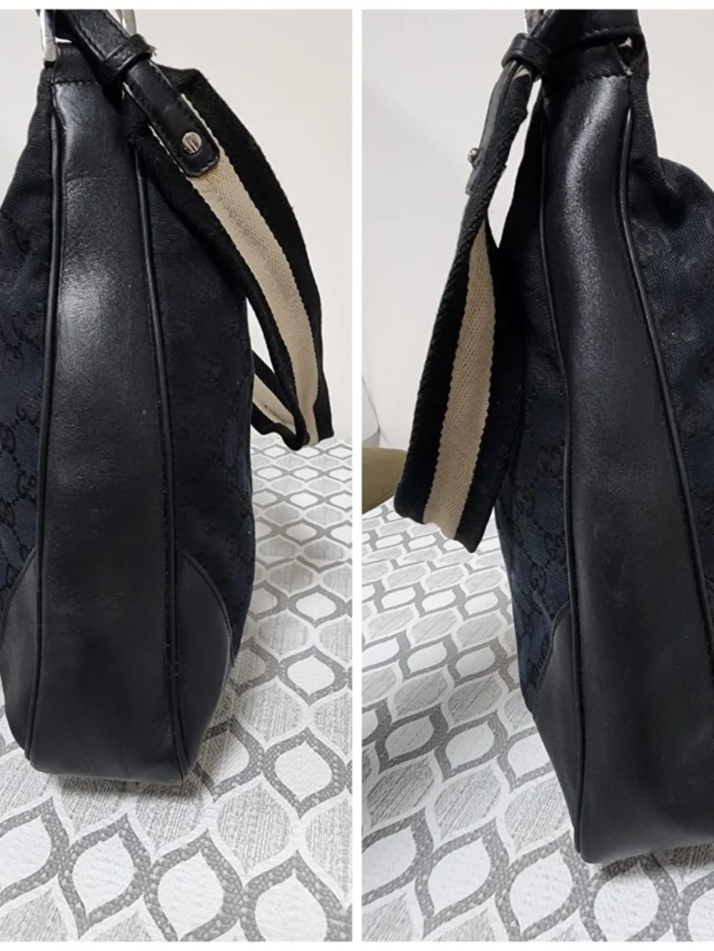 Authentic Gucci Vintage GG Canvas Bamboo Satchel Bag Black